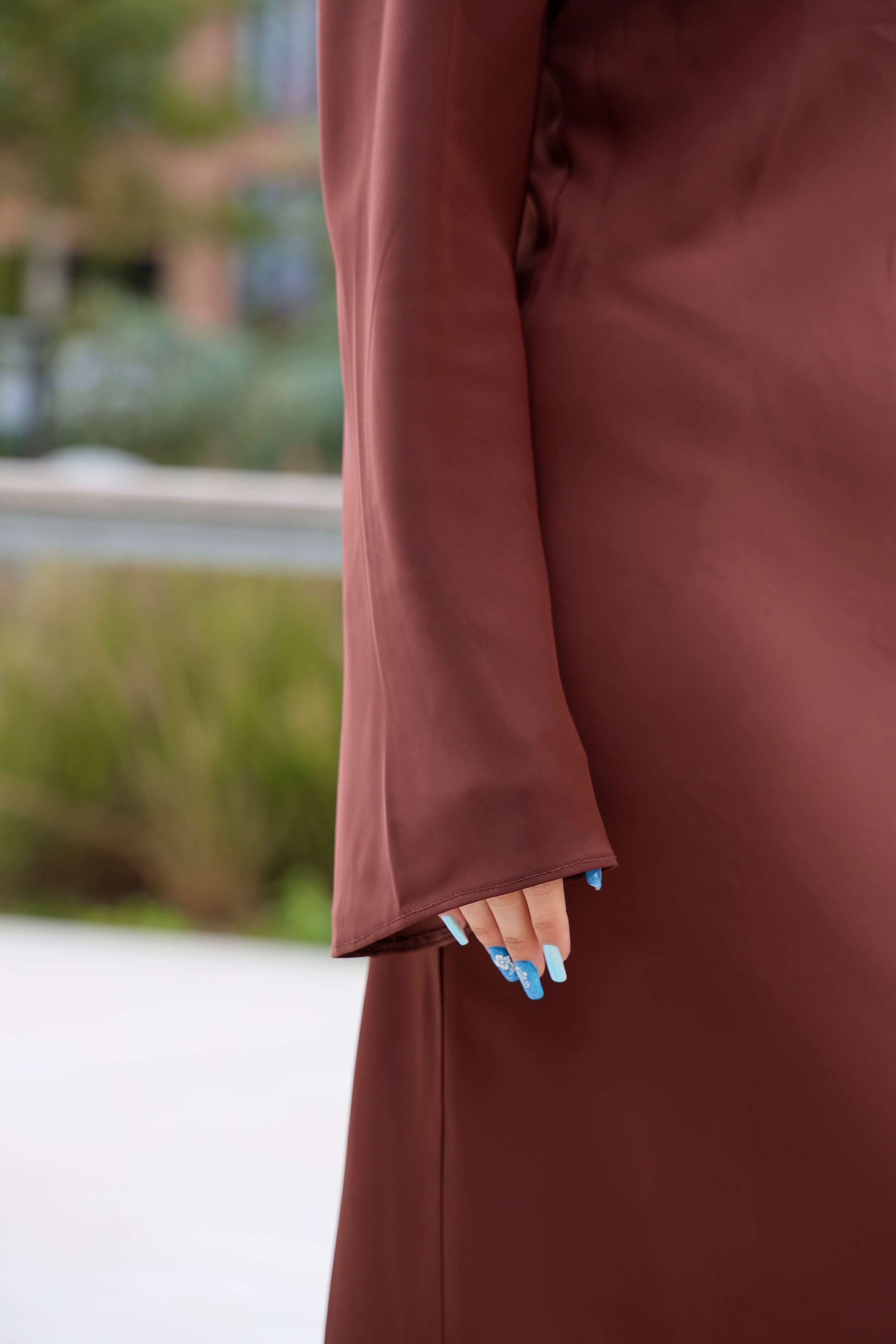 Flowy Satin Dress - Dark Red Brown