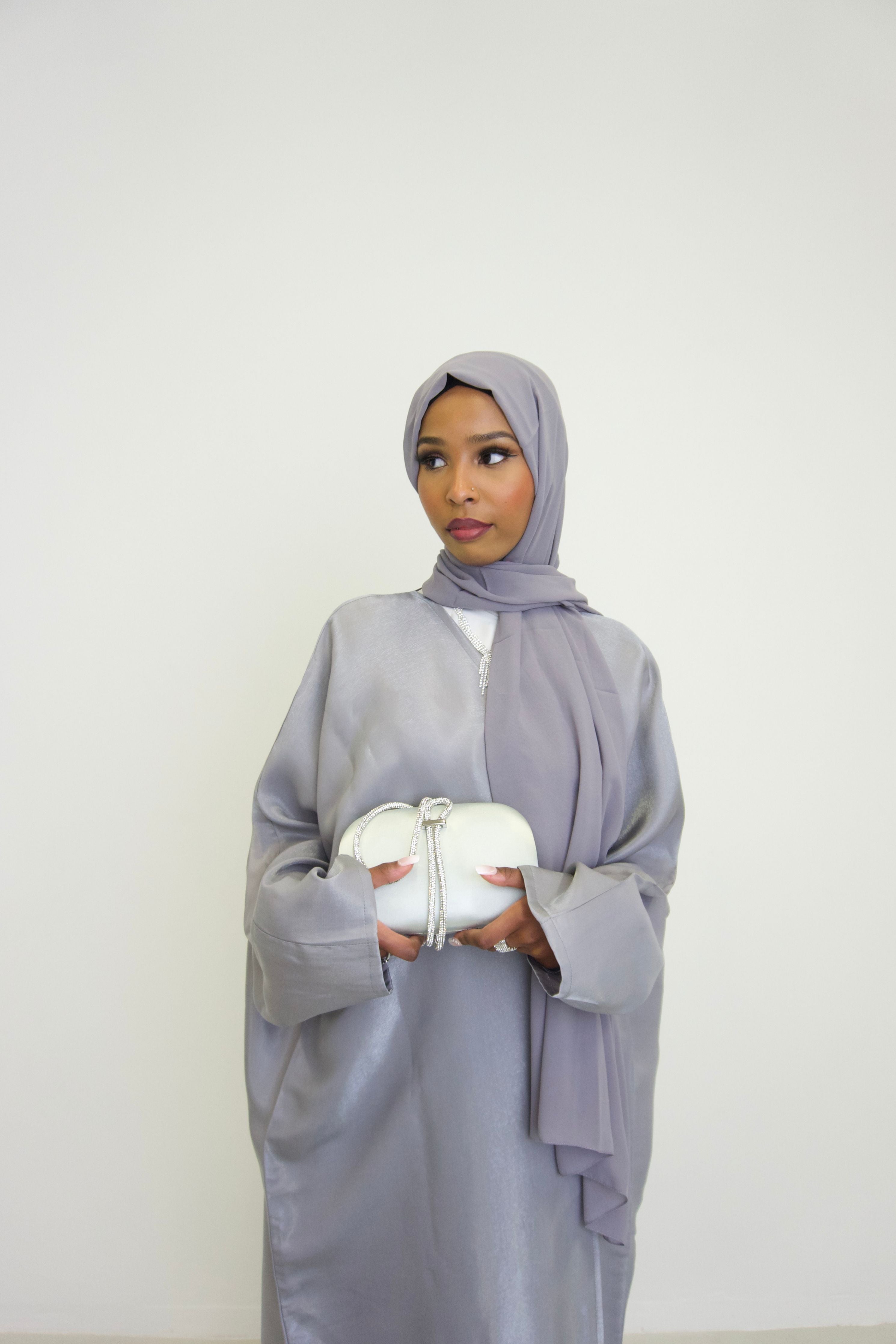 Metallic Silver Bahraini Abaya With Matching Hijab